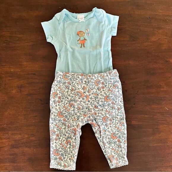Carter’s Baby Girls Onesie with Matching Pants Monkey Application Size 3 Months - Picture 1 of 7